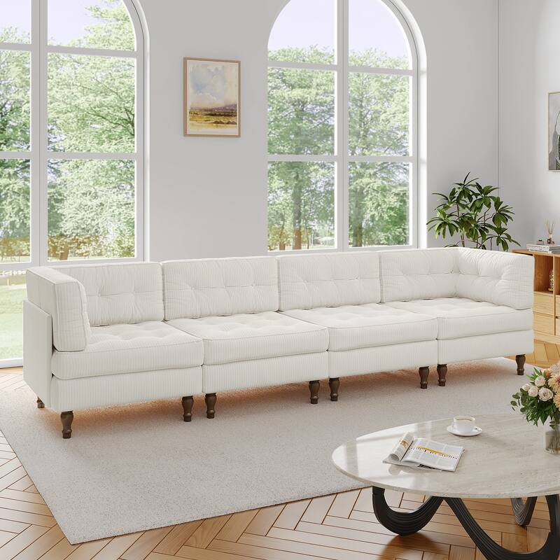 UIXE 4-Piece Corduroy Upholstered Modular Sectional Sofa for Living Room