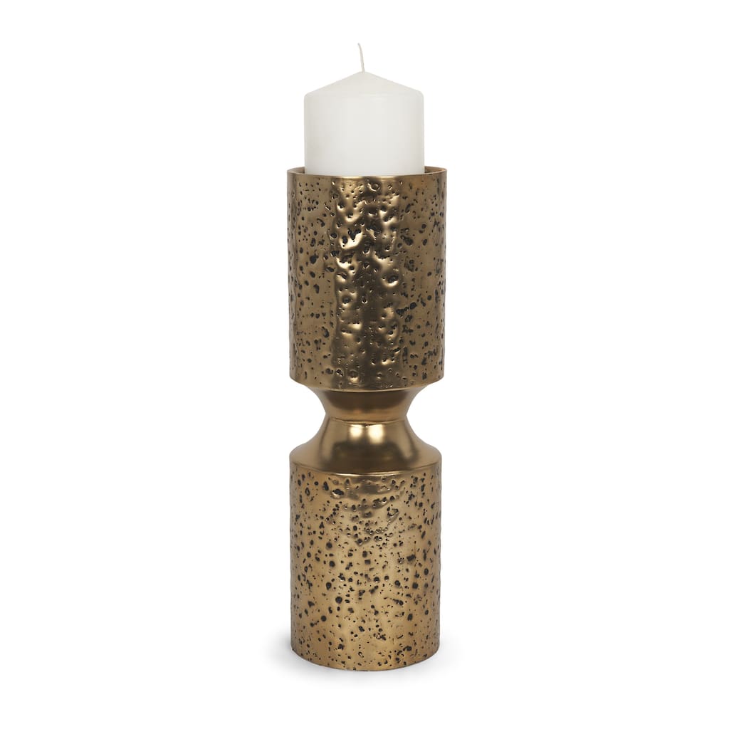 Akira Large Hammered Gold Metal Pillar Candle Holder