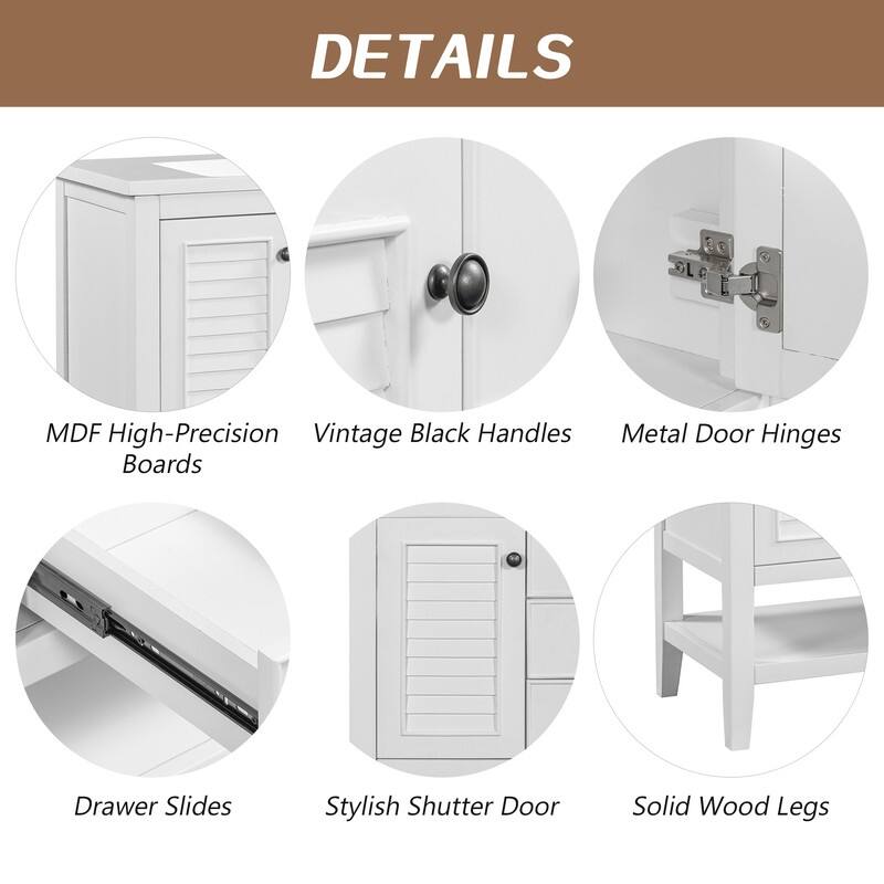36" Bathroom Vanity with/without Sink, Bathroom Vanity Cabinet with 2 Cabinets and Drawers, Open Shelf, Solid Wood Frame