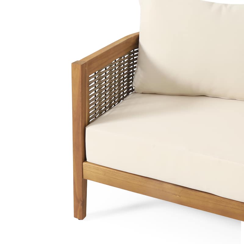 Burchett Outdoor Acacia Wood and Round Wicker Sofa by Christopher Knight Home