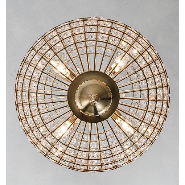 Retro French 4/5-Light Antique Brass Globe Crystal