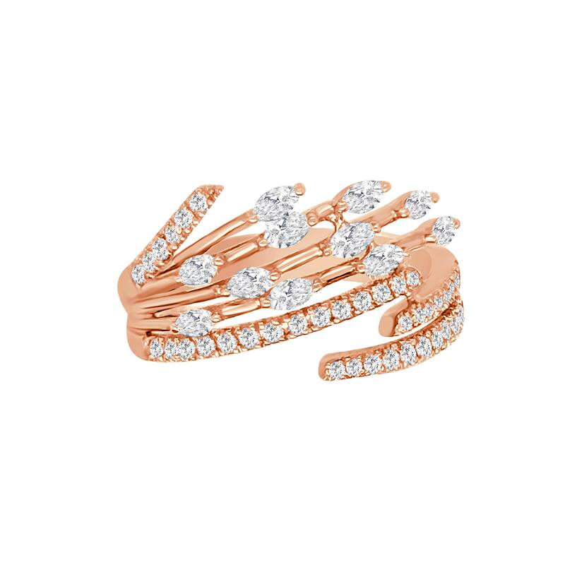 Auriya 14k Gold Lab Grown Marquise and Round Diamond Feather Bypass Ring 0.60 ct. tw. (F-G, VS) - 4 - Rose