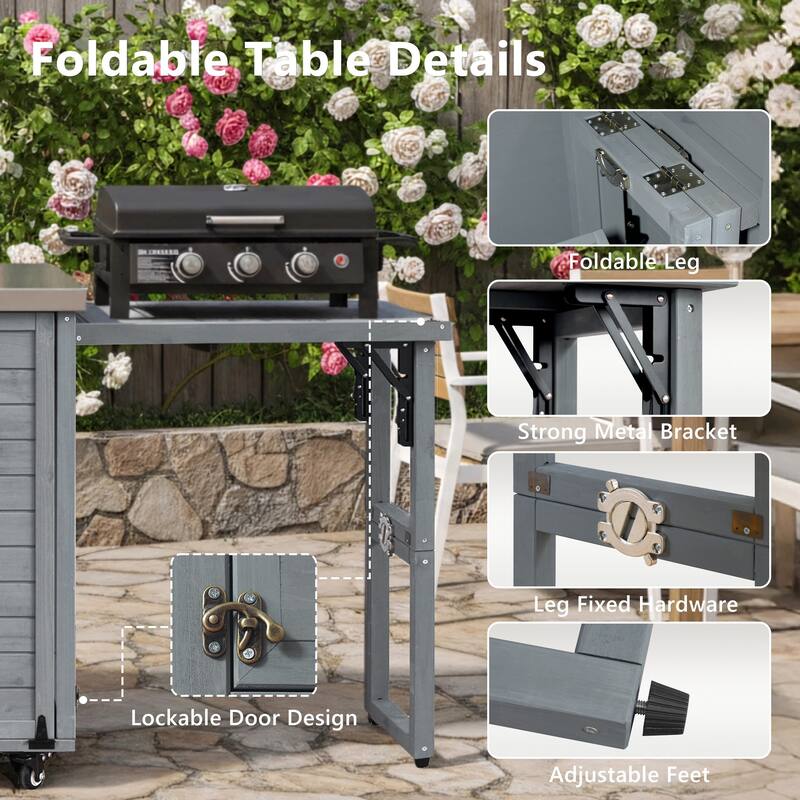 Rossetta Outdoor Unique Foldable Table Design Wooden Kitchen Island with Hidden Tilt-Out Space for Trash