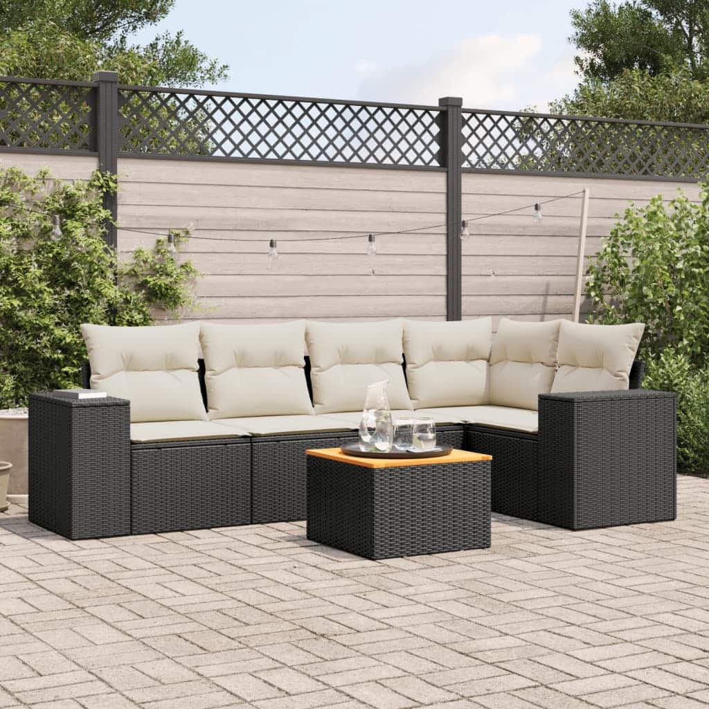 vidaXL Patio Sofa Set with Cushions Outdoor Furniture 6 Piece Poly Rattan - 21.7 x 21.7 x 14.6