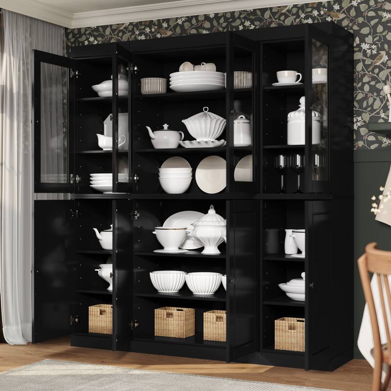 Palace Imports 100% Solid Wood Pantry China Cabinet, Raised Panel & Clear Glass Doors, Adjustable Shelves, 65" Wide, 71.5" Tall