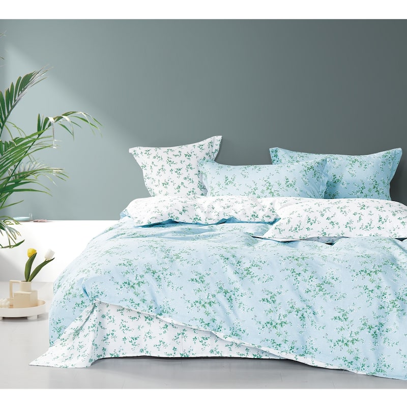 2025 Brooklyn Blue/Green Floral 100% Cotton Reversible Comforter Set