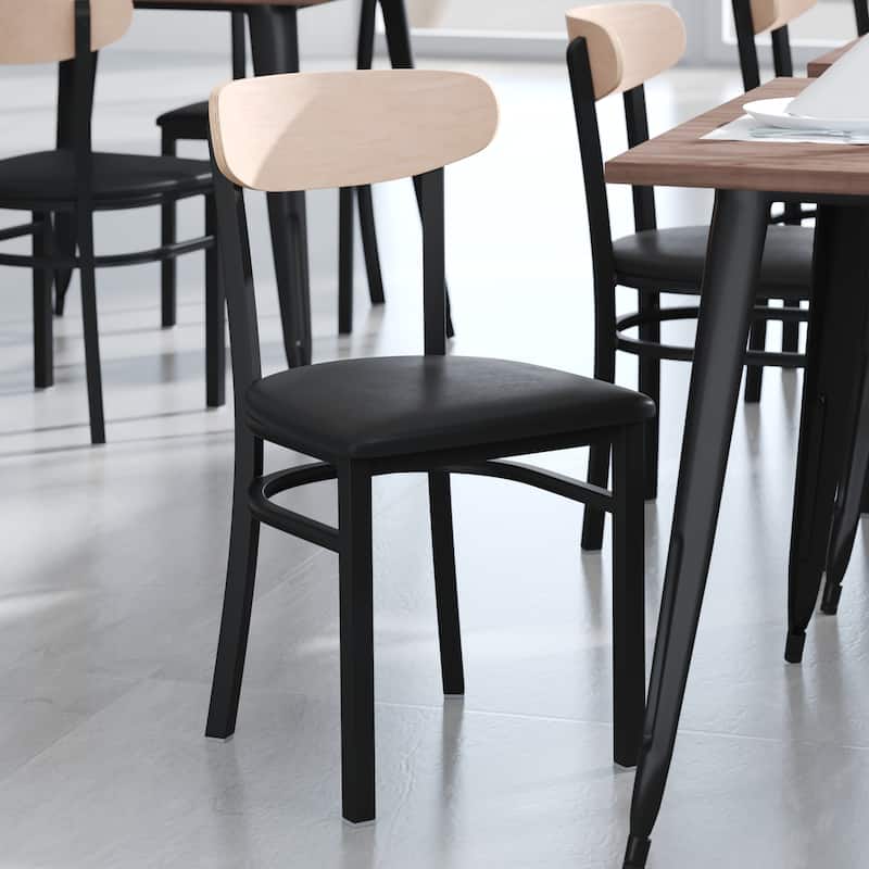 Commercial Metal Dining Chair with Wood Seat and Boomerang Back