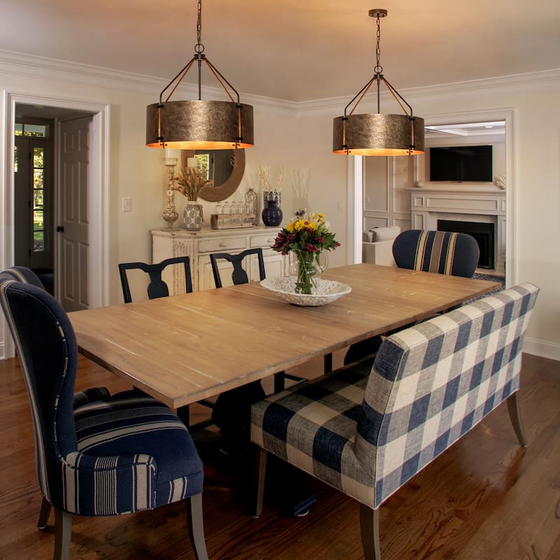 4-Light Modern Industrial Drum Pendant Light with Bronze Finish - W22.05"