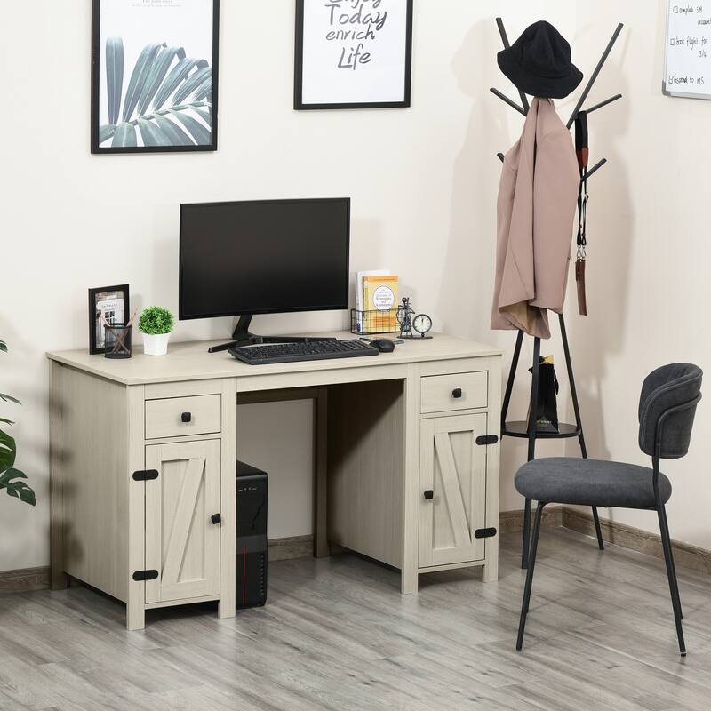 Home Office Desk Computer Desk with Storage,2 Drawers and 2 Cabinets - White