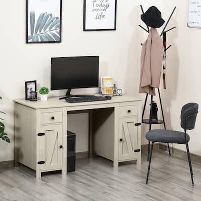 Home Office Desk Computer Desk with Storage,2 Drawers and 2 Cabinets