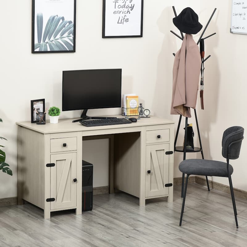Rustic Cross Barn Door Computer Desk Writing Desk Office Desk with Storage Drawers & Adjustable Shelves