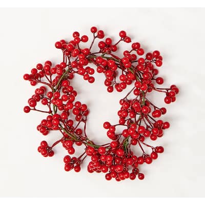 4.5" Red Berry Pillar Candle Ring, Set of 2 - 9