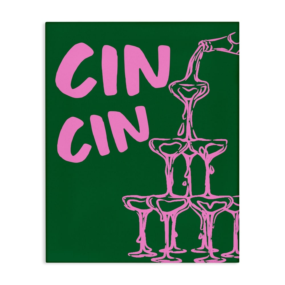 Stupell Green & Pink Cin Cin Canvas Wall Art Design By House of Lulu
