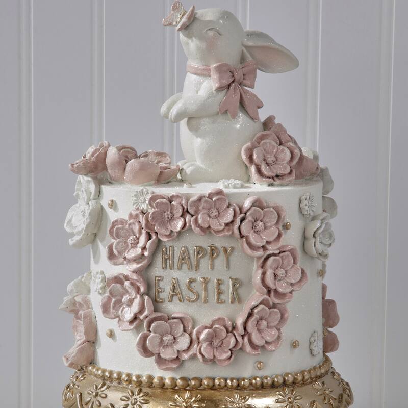 12.5" Resin Happy Easter Cake With Bunny