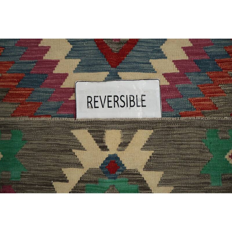 Hand Woven Oriental 100% Wool Carpet Southwestern Tribal Greys & Charcoal Kilim Area Rug - 9' 9'' X 6' 6''