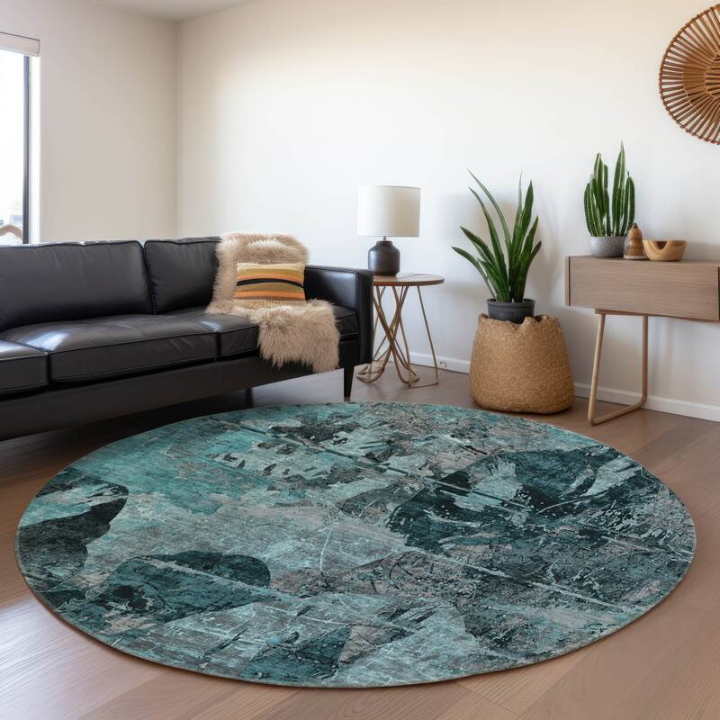 Premium Washable Super Soft Solid Abstract Mayfield Rug - Teal - 8' x 8' - Round