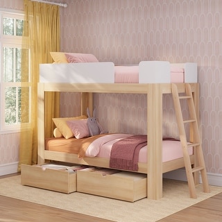 Mid-Century Modern Twin over Twin Bunk Bed with Storage Drawers