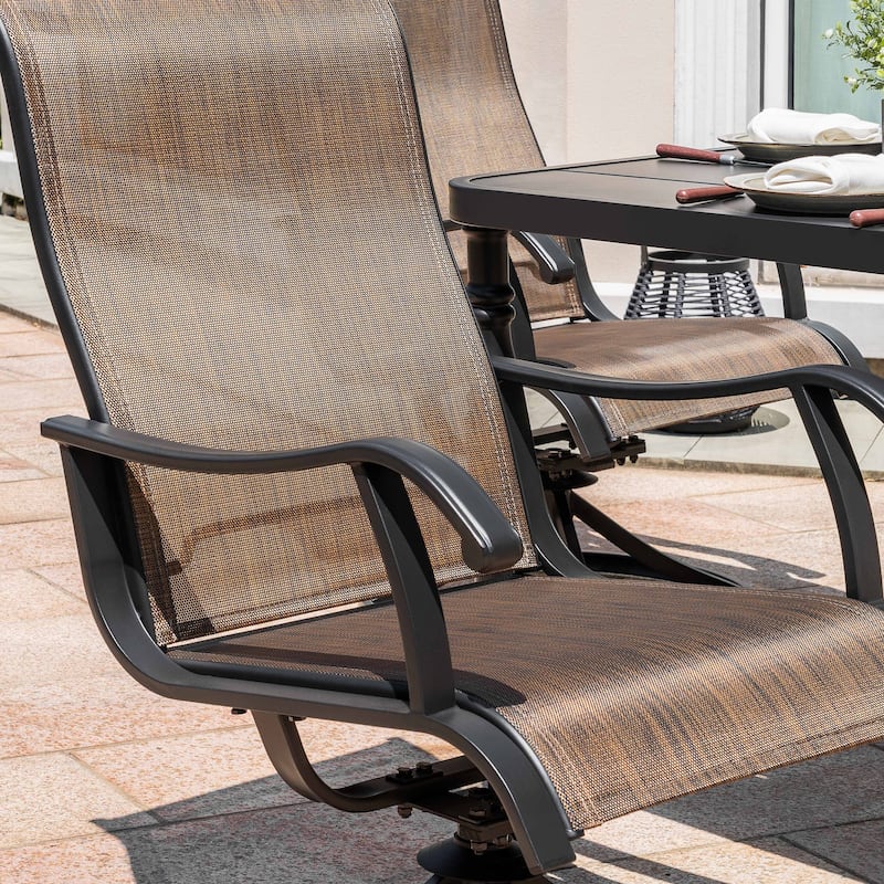 Patio 5PCS Metal Textilene Dining Set with Umbrella Hole and Swivel Chairs