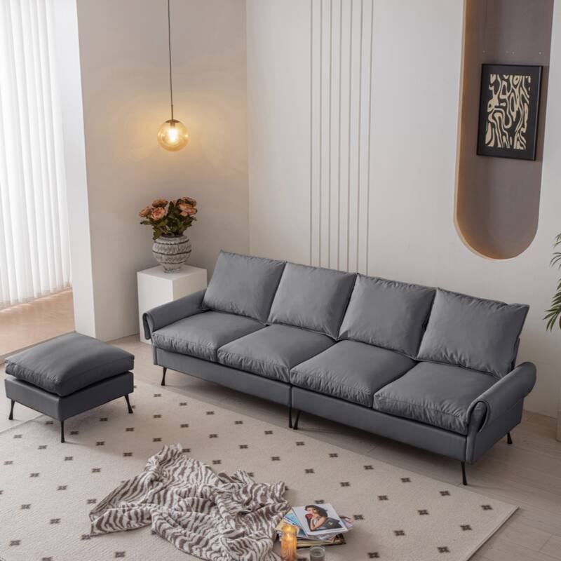104.5"Modern Technical leather L-Shaped Sofa Couch with Convertible Ottoman