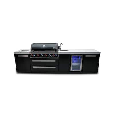 Mont Alpi MAi805-BSSBEV 44-inch 6-Burner 115000 BTU Black Stainless Steel Outdoor Kitchen Island Grill + Beverage Center - N/A