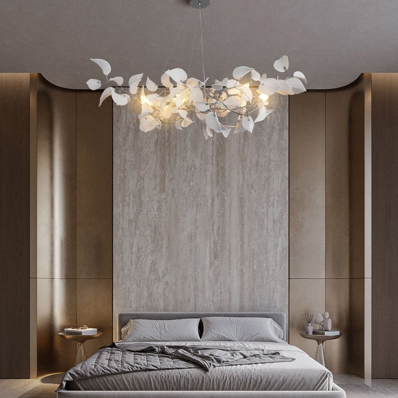 KAYLA 31.5" 6-Light Luxury Gold Round Chandelier, Modern Ceramic Leaf Branch