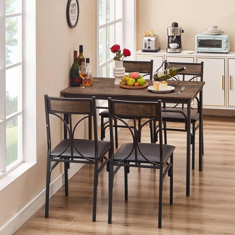 VECELO Bistro Kitchen Dining Table and Chair Set of 2 or 4, Dining Sets (3PCS/5PCS)