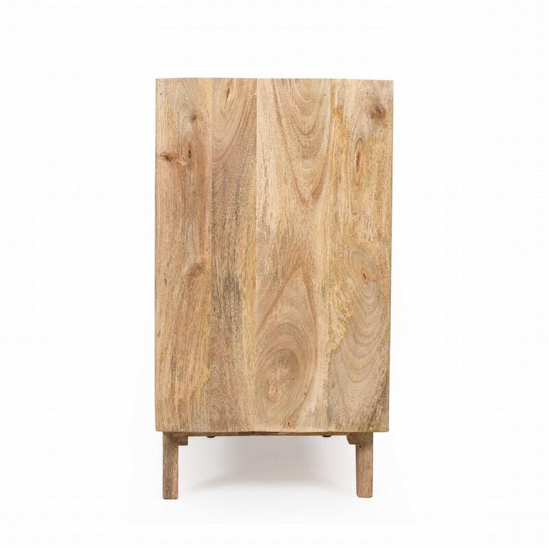 Rustic Solid Mango Wood Accent Buffet Cabinet with Fluted Door and Adjustable Shelf