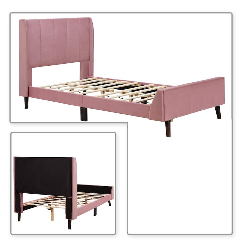 Classic Velvet Upholstered Platform Bed with Centre Support Legs