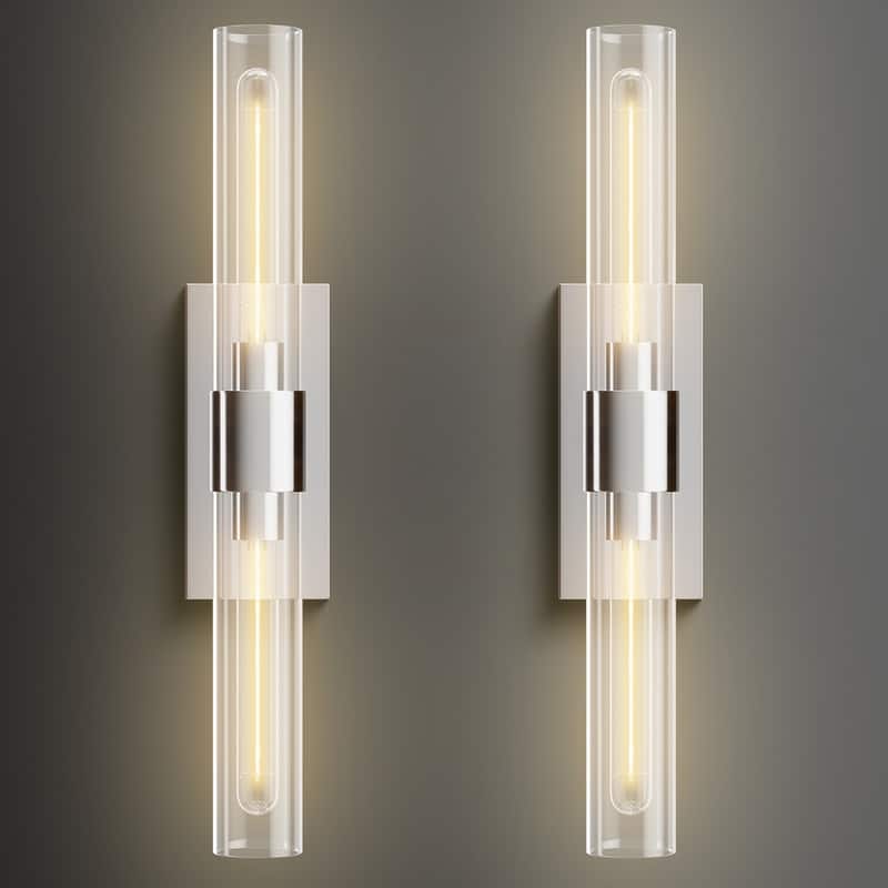 KAYLA Modern Glass Wall Sconces, Indoor Wall Lighting Wall Light Fixtures, Vanity Light with Glass Shade(2-Sets) - 2 - NICKLE-24"-2 PACK