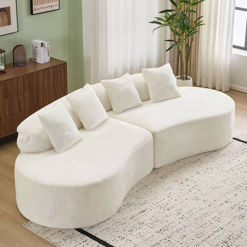 Modern And Simple Curved Flannelette Sofa.Creative Multi-Seater,With A Combination Of Pillows