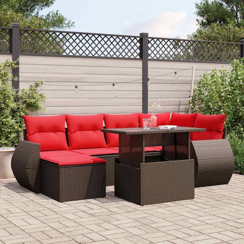 vidaXL Patio Sofa Set with Cushions and Table Outdoor 7 Piece Poly Rattan