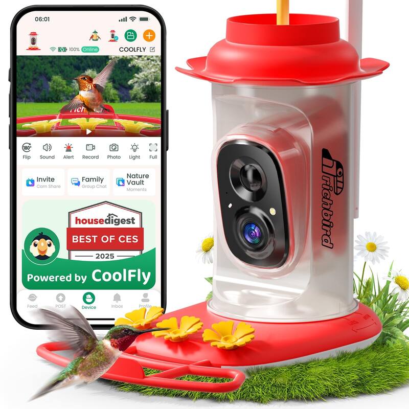 Smart Hummingbird Feeder with Camera Solar Powered - Red