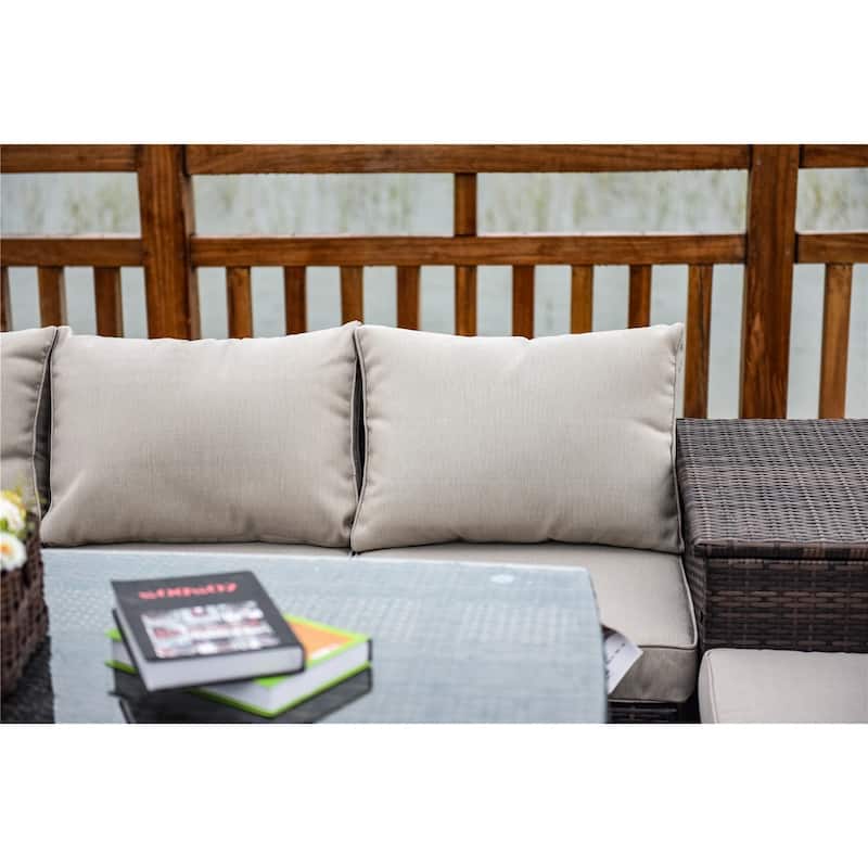 7 Piece Rattan Sofa Seating Group with Cushions Side Storage Box