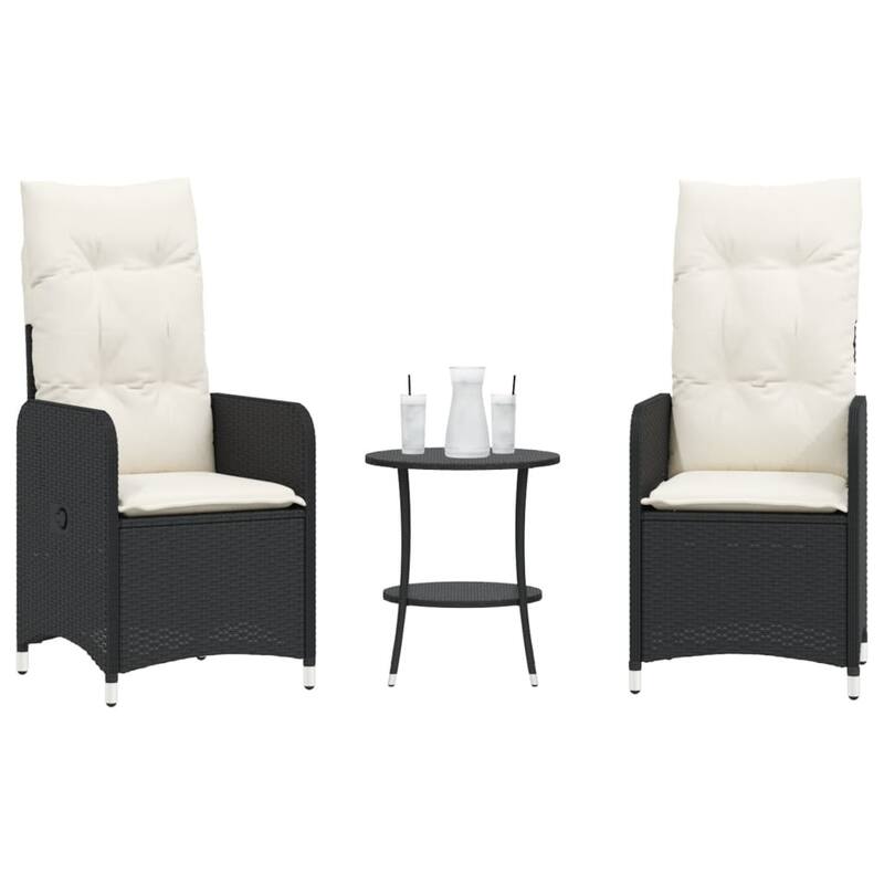 vidaXL Reclining Patio Chair with Cushions Outdoor Seat Furniture Poly Rattan - Black With table