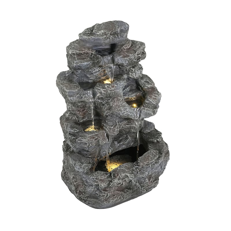 Christopher Knight Home - Kim 5-Tiered Concrete Tall Slim Fountain LED-Lit Column