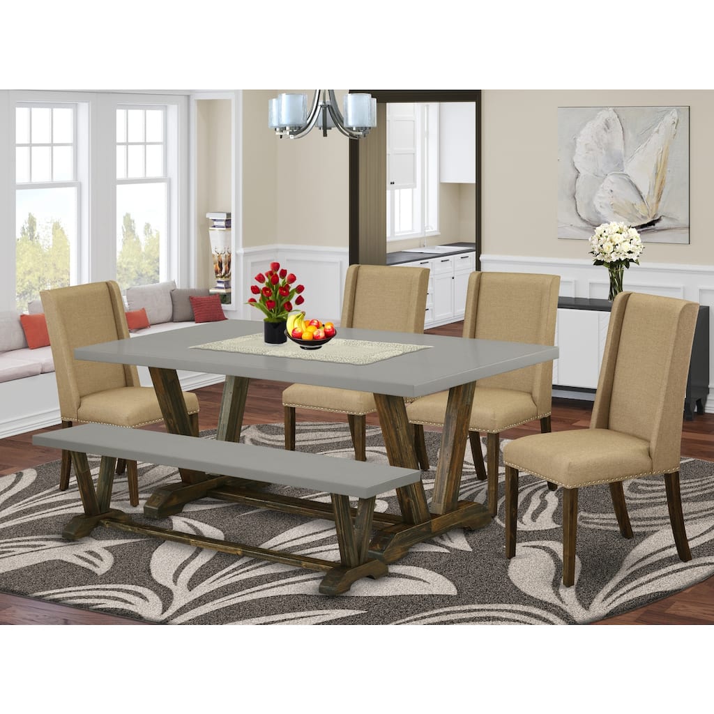 Elegant Dinette Set - 6 Piece Kitchen Table Set with 4 Chairs & Bench - Modern Hardwood Dining Room Furniture