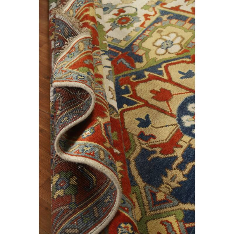 Geometric Medallion Heriz Serapi Indian Area Rug Handmade Wool Carpet - 8'11" x 11'7"