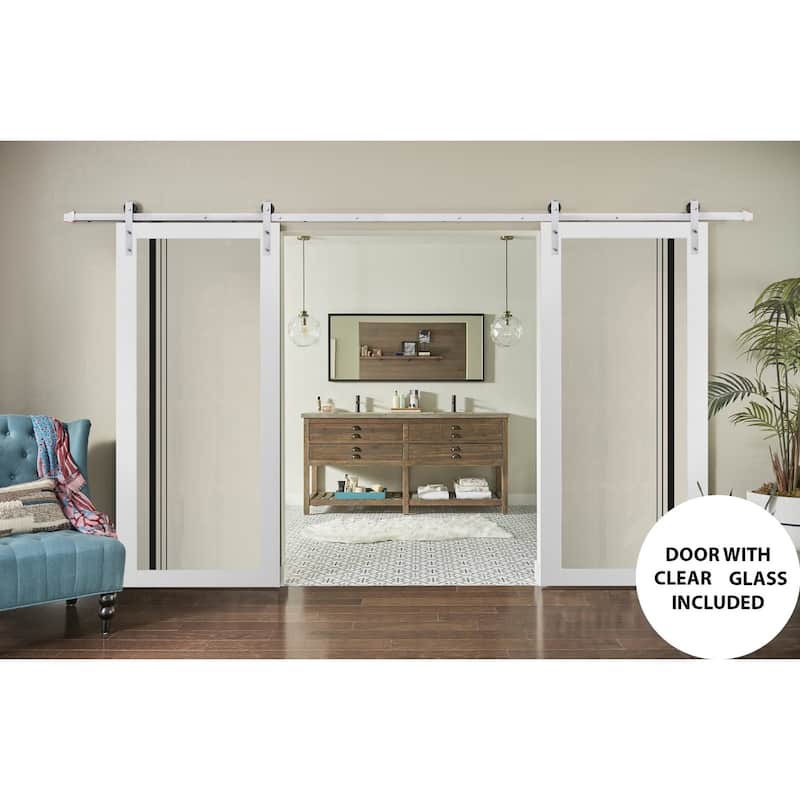 Sturdy Double Barn Door 36 x 80 Lucia 2566 White Silk Clear Glass 13FT