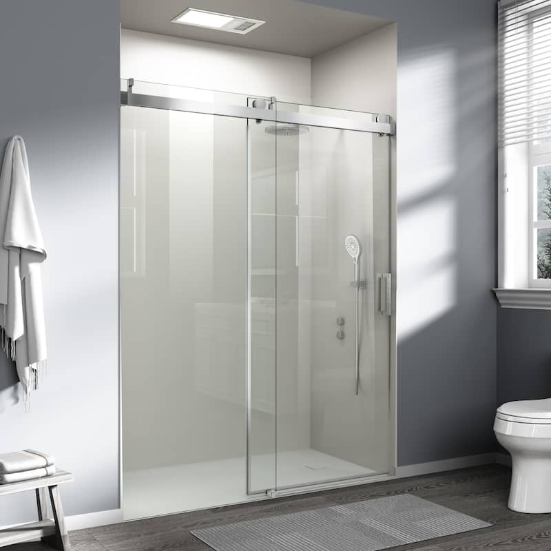 ABRUZZO 56-60" W x 76" H Frameless Soft-Closing Single Sliding Shower Door 1/4" (6mm) Explosion-Proof Tempered Glass