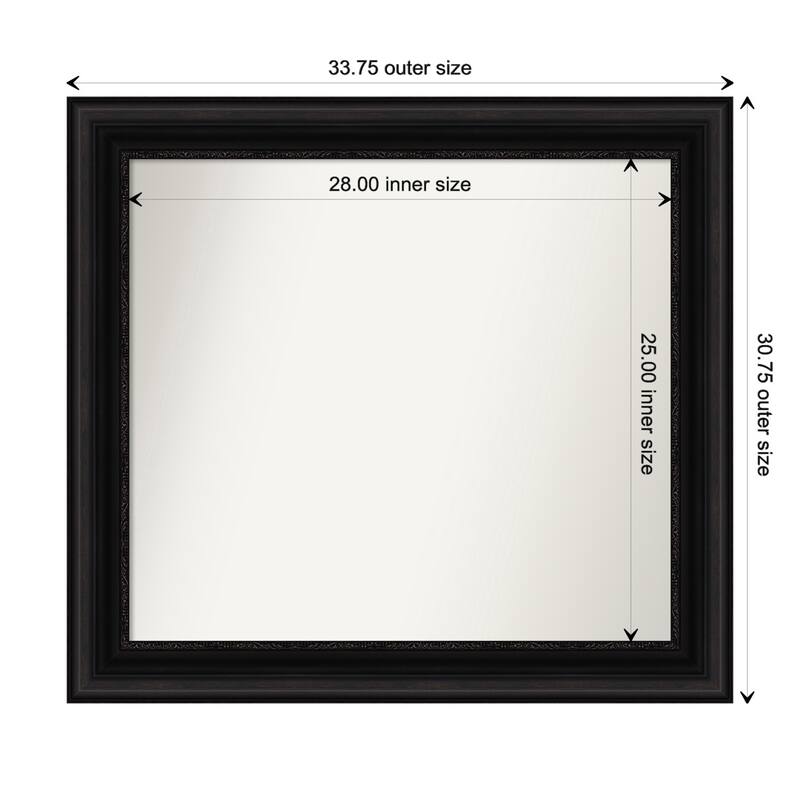 Parlor Black Framed Non-Beveled Custom Wall Mirror, Bathroom Vanity Mirror - Outer Size: 33.75 x 30.75