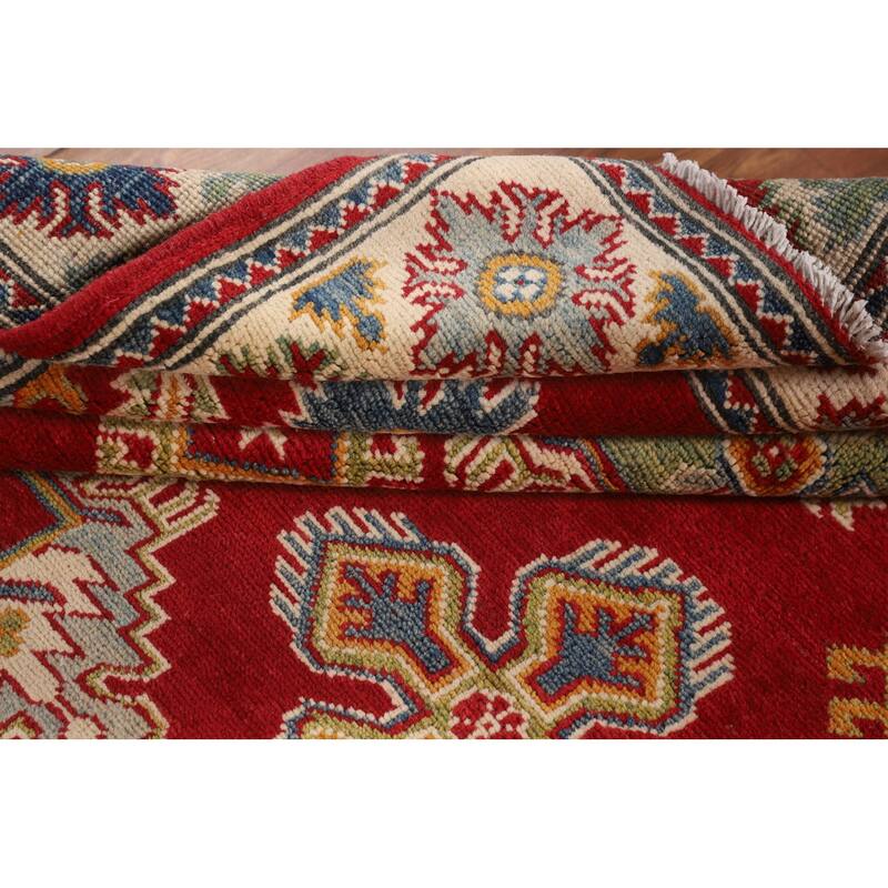 Geometric Red Kazak Oriental Area Rug Bedroom Hand-Knotted Wool Carpet - 5'1" x 6'7"