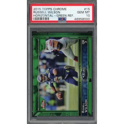 Russell Wilson 2015 Topps Chrome Green Refractor Football Card #15 Graded PSA 10 - 8'6" x 11'6"