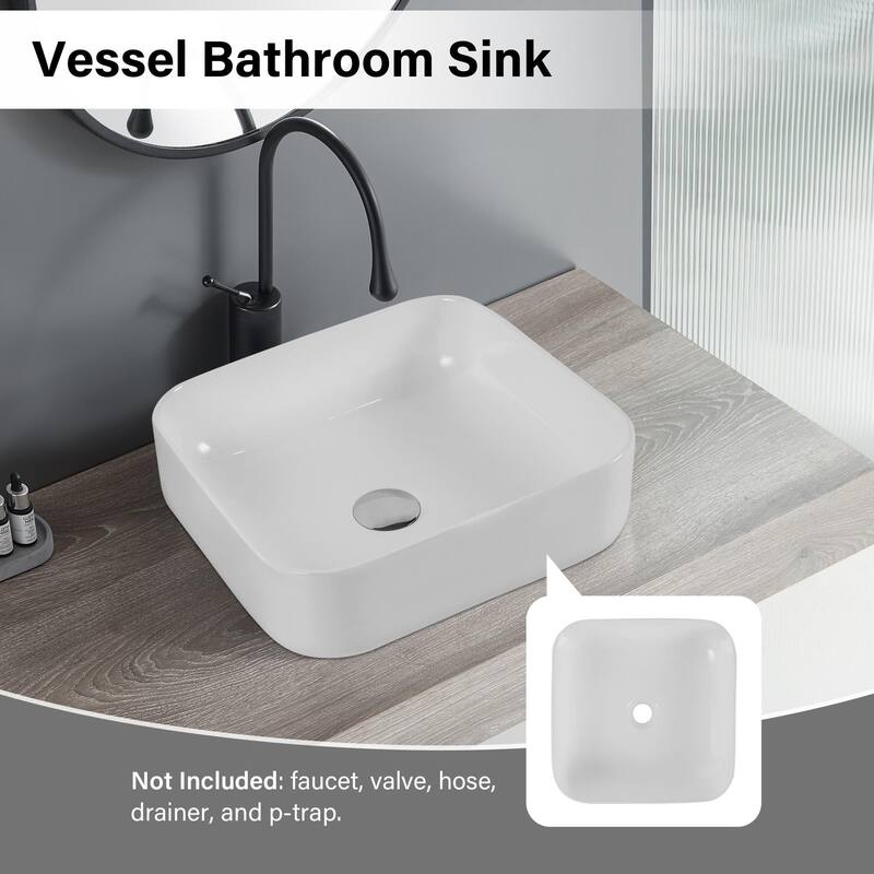 15.3" Square Countertop Ceramic Washbasin