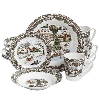 Christmas Time Winter Cabin Dinnerware Set 16 Pieces - Bed Bath ...