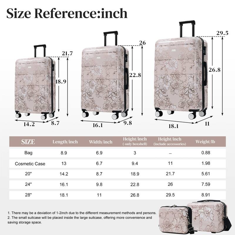 Luggage Sets New Model PC 5pcs, Hardside Lightweight Durable 20IN 24IN 28IN Suitcases with 8" 14" Cases with Lock Spinner Wheels