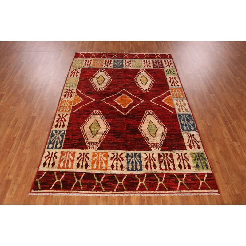 Red Moroccan Oriental Area Rug Handmade Wool Carpet - 6'9" x 9'10"