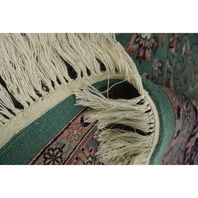 Hand Knotted Oriental 100% Wool Carpet Traditional All-Over Green Kashan Area Rug - 9' 11'' X 8' 1''