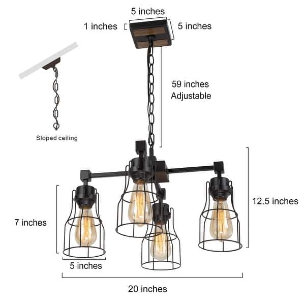 Modern Industrial 4-Light Black Cage Chandelier for Dining Room - 20" W x 12.5" H