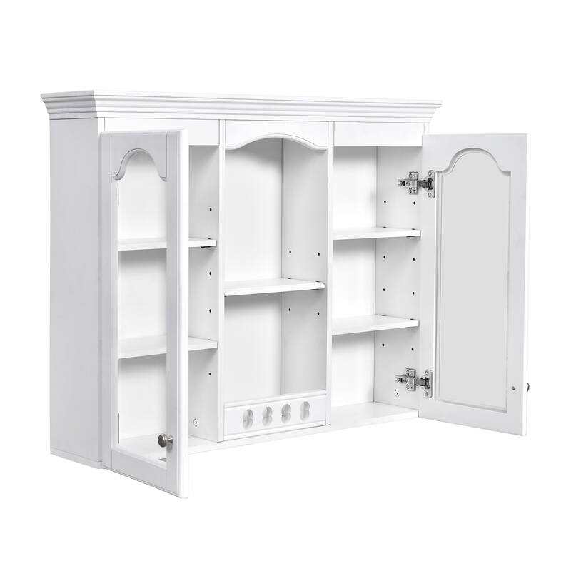 Anmytek White Wall Mounted Bathroom Cabinet with 2 Glass Doors Storage