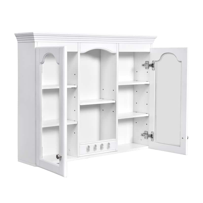 Roomfitters Wall Mounted Medicine Cabinet, Bathroom Cabinet with 2 Glass Doors, Over Toilet Storage Organizer, White